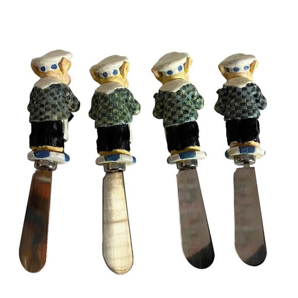 Department 56 Pig Chef Cheese Spreader Green Butter Knives Set of 4 Table Decor - Picture 5 of 16